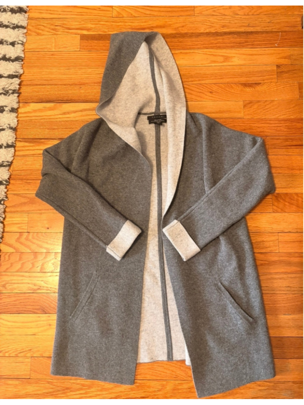 Women's Tahari Luxe Cashmere Hooded Cardigan Grey Beige Size XS